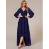 imageEverPretty Womens Fall Elegant A Line V Neck Ruched High Low Long Sleeve Formal Wedding Guest Dresses 2043Navy Blue