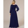 imageEverPretty Womens Fall Elegant A Line V Neck Ruched High Low Long Sleeve Formal Wedding Guest Dresses 2043Navy Blue