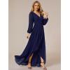 imageEverPretty Womens Fall Elegant A Line V Neck Ruched High Low Long Sleeve Formal Wedding Guest Dresses 2043Navy Blue