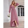 imageEverPretty Womens Fall Elegant A Line V Neck Ruched High Low Long Sleeve Formal Wedding Guest Dresses 2043Orchid
