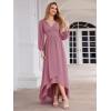 imageEverPretty Womens Fall Elegant A Line V Neck Ruched High Low Long Sleeve Formal Wedding Guest Dresses 2043Orchid