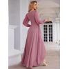 imageEverPretty Womens Fall Elegant A Line V Neck Ruched High Low Long Sleeve Formal Wedding Guest Dresses 2043Orchid