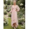 imageEverPretty Womens Fall Elegant A Line V Neck Ruched High Low Long Sleeve Formal Wedding Guest Dresses 2043Pink