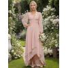 imageEverPretty Womens Fall Elegant A Line V Neck Ruched High Low Long Sleeve Formal Wedding Guest Dresses 2043Pink