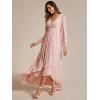imageEverPretty Womens Fall Elegant A Line V Neck Ruched High Low Long Sleeve Formal Wedding Guest Dresses 2043Pink