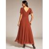 imageEverPretty Womens Formal Dress V Neck Ruffles Sleeves Empire Waist A Line Pleated Chiffon Evening Dresses 41981Burnt Orange