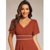 imageEverPretty Womens Formal Dress V Neck Ruffles Sleeves Empire Waist A Line Pleated Chiffon Evening Dresses 41981Burnt Orange