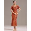imageEverPretty Womens Gorgeous V Neck Sequin Tulle Short Sleeves Bodycon Maxi Formal Evening Gowns 02370Burnt Orange
