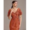 imageEverPretty Womens Gorgeous V Neck Sequin Tulle Short Sleeves Bodycon Maxi Formal Evening Gowns 02370Burnt Orange
