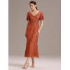 imageEverPretty Womens Gorgeous V Neck Sequin Tulle Short Sleeves Bodycon Maxi Formal Evening Gowns 02370Burnt Orange
