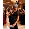 imageEverPretty Womens Sequin Sparkly VNeck Short Sleeve ALine Floor Length Formal Evening DressBlack