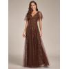 imageEverPretty Womens Sequin Sparkly VNeck Short Sleeve ALine Floor Length Formal Evening DressBrown
