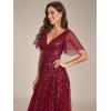 imageEverPretty Womens Sequin Sparkly VNeck Short Sleeve ALine Floor Length Formal Evening DressBurgundy
