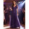 imageEverPretty Womens Sequin Sparkly VNeck Short Sleeve ALine Floor Length Formal Evening DressDeep Purple