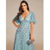imageEverPretty Womens Sequin Sparkly VNeck Short Sleeve ALine Floor Length Formal Evening DressDusty Blue