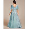imageEverPretty Womens Sequin Sparkly VNeck Short Sleeve ALine Floor Length Formal Evening DressDusty Blue