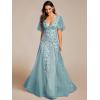 imageEverPretty Womens Sequin Sparkly VNeck Short Sleeve ALine Floor Length Formal Evening DressDusty Blue