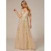 imageEverPretty Womens Sequin Sparkly VNeck Short Sleeve ALine Floor Length Formal Evening DressGold