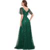 imageEverPretty Womens Sequin Sparkly VNeck Short Sleeve ALine Floor Length Formal Evening DressGreen