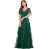 imageEverPretty Womens Sequin Sparkly VNeck Short Sleeve ALine Floor Length Formal Evening DressGreen