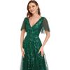 imageEverPretty Womens Sequin Sparkly VNeck Short Sleeve ALine Floor Length Formal Evening DressGreen