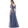 imageEverPretty Womens Sequin Sparkly VNeck Short Sleeve ALine Floor Length Formal Evening DressHaze Blue