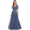 imageEverPretty Womens Sequin Sparkly VNeck Short Sleeve ALine Floor Length Formal Evening DressHaze Blue