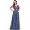 imageEverPretty Womens Sequin Sparkly VNeck Short Sleeve ALine Floor Length Formal Evening DressHaze Blue