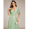 imageEverPretty Womens Sequin Sparkly VNeck Short Sleeve ALine Floor Length Formal Evening DressMint Green