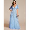 imageEverPretty Womens Sequin Sparkly VNeck Short Sleeve ALine Floor Length Formal Evening DressSky Blue