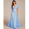 imageEverPretty Womens Sequin Sparkly VNeck Short Sleeve ALine Floor Length Formal Evening DressSky Blue
