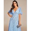 imageEverPretty Womens Sequin Sparkly VNeck Short Sleeve ALine Floor Length Formal Evening DressSky Blue