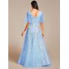 imageEverPretty Womens Sequin Sparkly VNeck Short Sleeve ALine Floor Length Formal Evening DressSky Blue