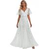 imageEverPretty Womens Sequin Sparkly VNeck Short Sleeve ALine Floor Length Formal Evening DressWhite