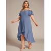 imageEverPretty Womens Summer Cold Shoulder HiLo Asymmetrical Hem Flowy Chiffon Short Wedding Guest Dress 02103Dusty Navy