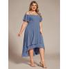 imageEverPretty Womens Summer Cold Shoulder HiLo Asymmetrical Hem Flowy Chiffon Short Wedding Guest Dress 02103Dusty Navy