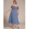 imageEverPretty Womens Summer Cold Shoulder HiLo Asymmetrical Hem Flowy Chiffon Short Wedding Guest Dress 02103Dusty Navy