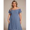 imageEverPretty Womens Summer Cold Shoulder HiLo Asymmetrical Hem Flowy Chiffon Short Wedding Guest Dress 02103Dusty Navy