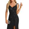 imageEverPretty Womens V Neck Stretchy Glitter Bodycon Sleeveless High Split Formal Wedding Guest DressesBlack
