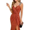 imageEverPretty Womens V Neck Stretchy Glitter Bodycon Sleeveless High Split Formal Wedding Guest DressesBurnt Orange