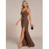 imageEverPretty Womens V Neck Stretchy Glitter Bodycon Sleeveless High Split Formal Wedding Guest DressesCoffee