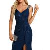 imageEverPretty Womens V Neck Stretchy Glitter Bodycon Sleeveless High Split Formal Wedding Guest DressesNavy Blue