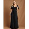 imageEverPretty Womens VNeck Flutter Sleeve Long Chiffon ALine Appliqued Waist Bridesmaid DressBlack