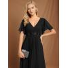 imageEverPretty Womens VNeck Flutter Sleeve Long Chiffon ALine Appliqued Waist Bridesmaid DressBlack