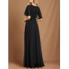 imageEverPretty Womens VNeck Flutter Sleeve Long Chiffon ALine Appliqued Waist Bridesmaid DressBlack