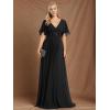 imageEverPretty Womens VNeck Flutter Sleeve Long Chiffon ALine Appliqued Waist Bridesmaid DressBlack
