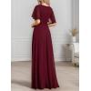 imageEverPretty Womens VNeck Flutter Sleeve Long Chiffon ALine Appliqued Waist Bridesmaid DressBurgundy