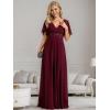 imageEverPretty Womens VNeck Flutter Sleeve Long Chiffon ALine Appliqued Waist Bridesmaid DressBurgundy