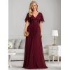 imageEverPretty Womens VNeck Flutter Sleeve Long Chiffon ALine Appliqued Waist Bridesmaid DressBurgundy