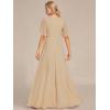 imageEverPretty Womens VNeck Flutter Sleeve Long Chiffon ALine Appliqued Waist Bridesmaid DressChampagne